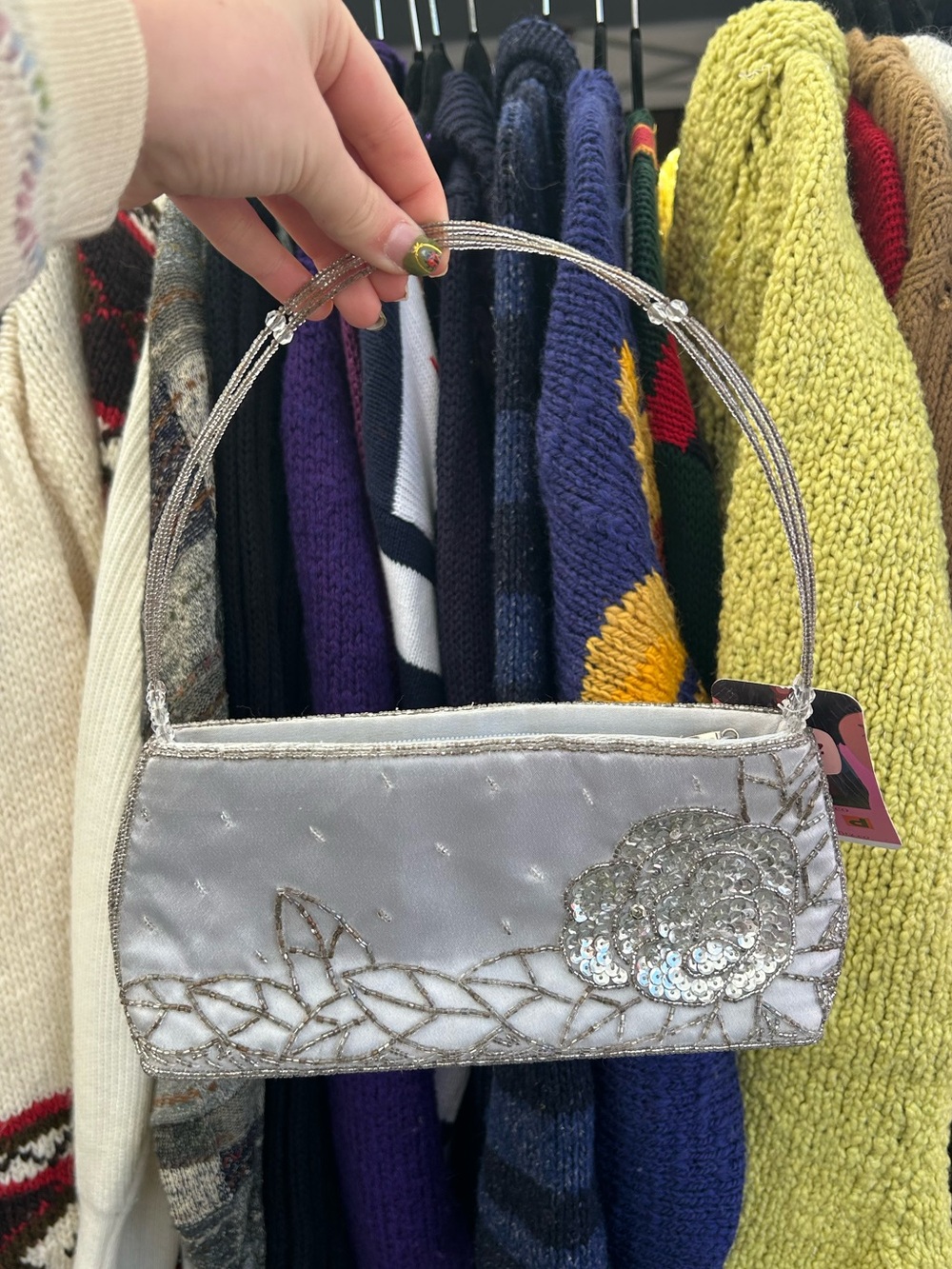 Fairy silver beaded evening bag